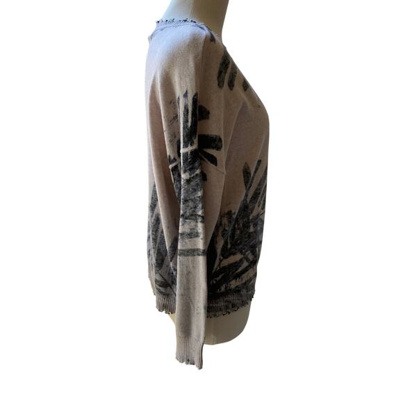 Nic & Zoe 100% Cotton Cream and Navy Design Sweater w/Distressed Edges Size PM - Picture 5 of 12